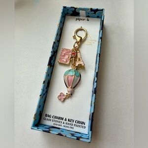 Piper K Paris Themed Bag Charm / Keychain in Gold & Pink